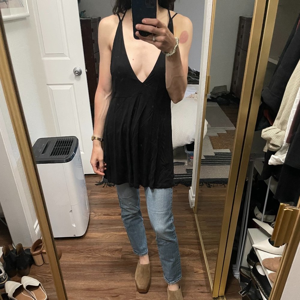 Plunging black tank top